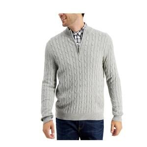 Club Room Soft Grey Quarter Zip Cotton Blend Cable Knit Sweater Men’s XL NWT